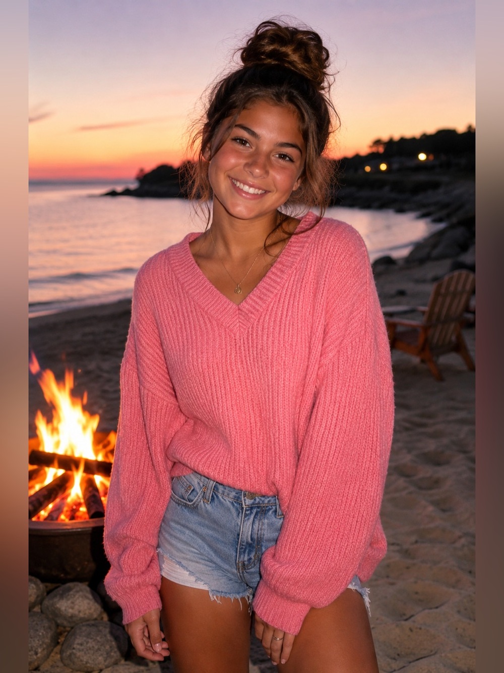Billabong No Where Else Cropped Summer Pink V neck, long sleeve